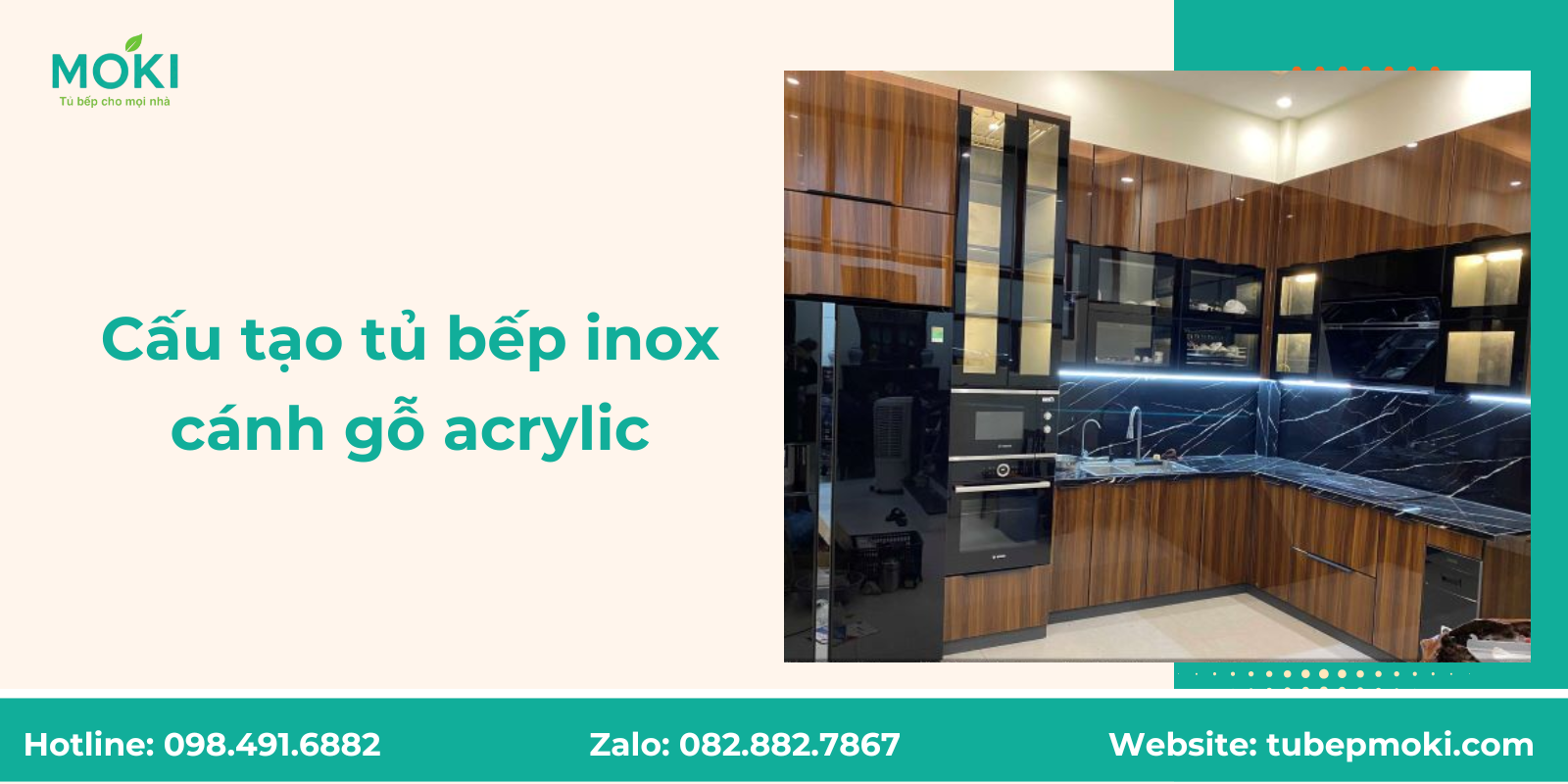 Cấu tạo tủ bếp inox cánh gỗ acrylic